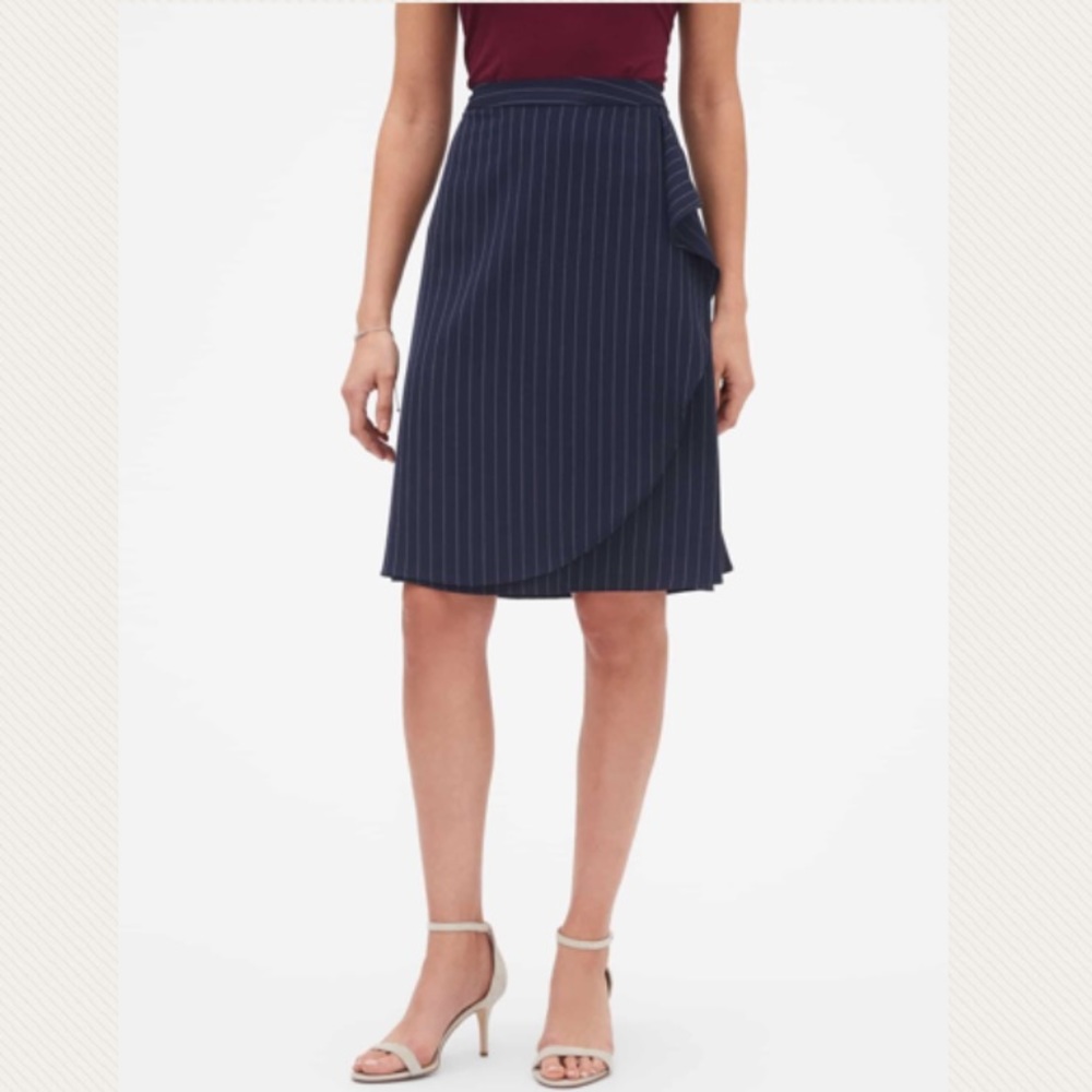Banana Republic Blue Pinstripe Cascade Midi Skirt
